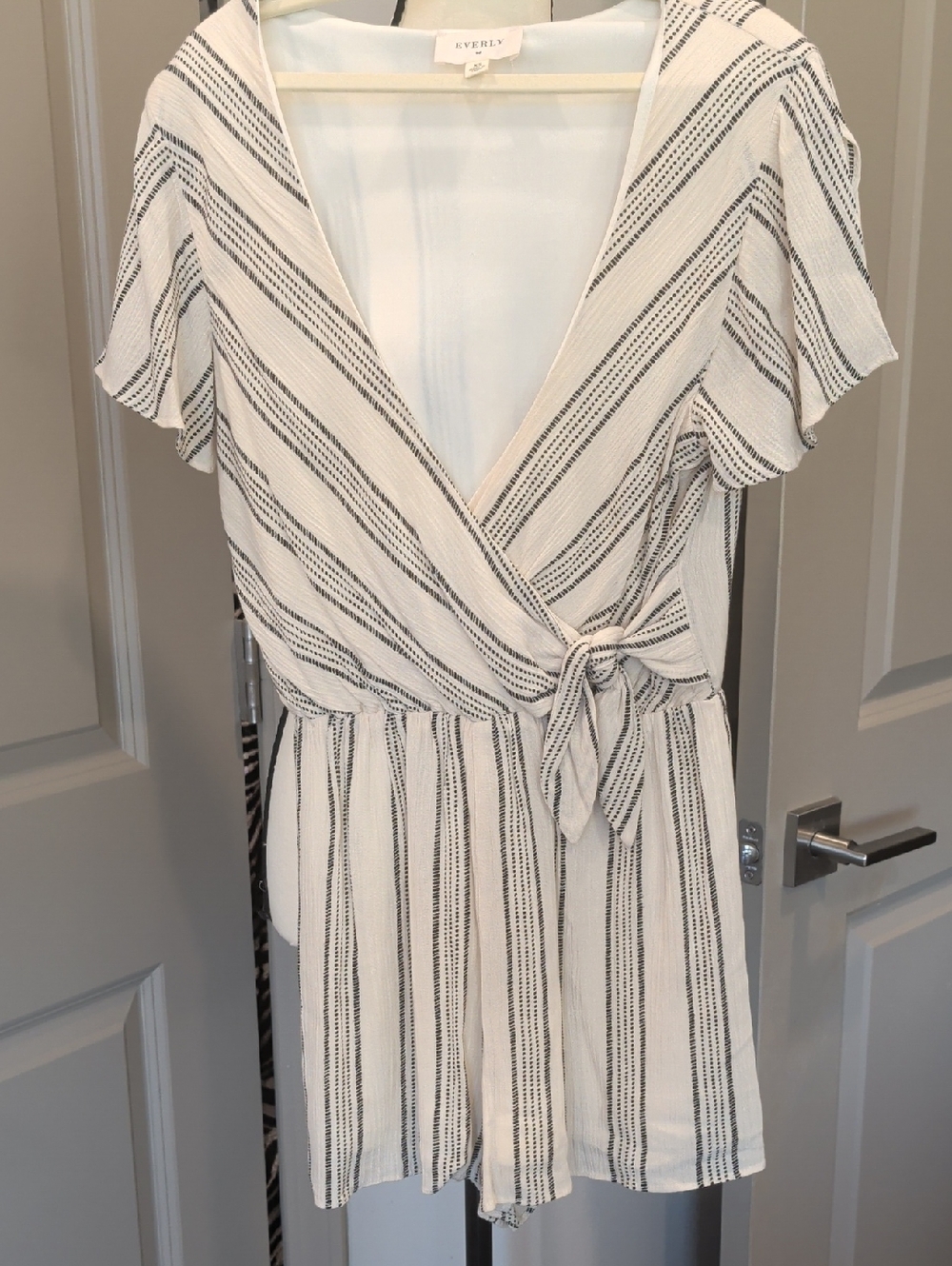 EverlyWhite Mini Wrap Romper with Black Stripes